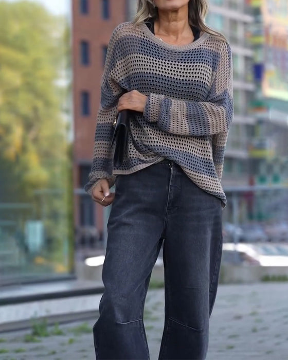 Pullover Streifen Ausschnitt Gestrickt