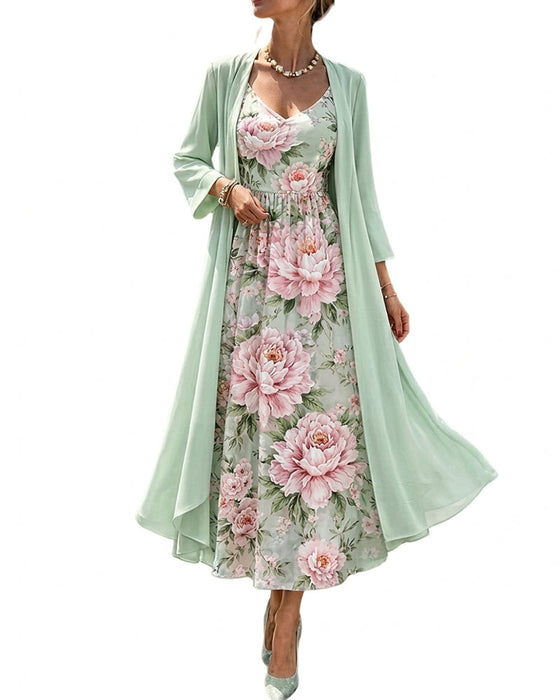 Set Blumig Druck Kleid Zweiteilig