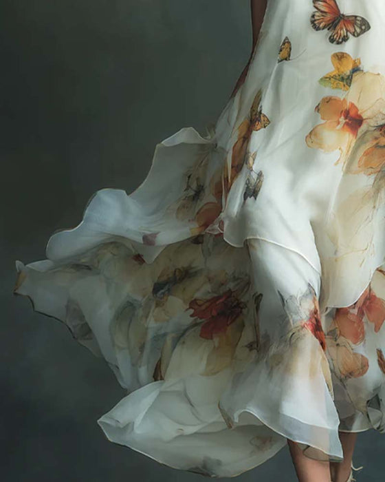 Kleid Ärmellos Schmetterling Print