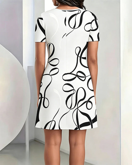Kleid Linien Druck Rundhalsausschnitt