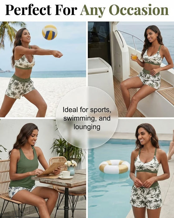 Abdeckung Und Bikini Crisscross Ärmelloses Oberteil + Kordelzug Bedruckte Hose Für