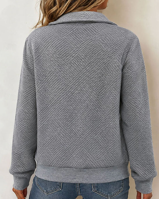 Sweatshirt Rautenstepp Jacquard Farbblock Revers