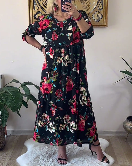 Kleid Locker Oversized Rundhals Bedruckt