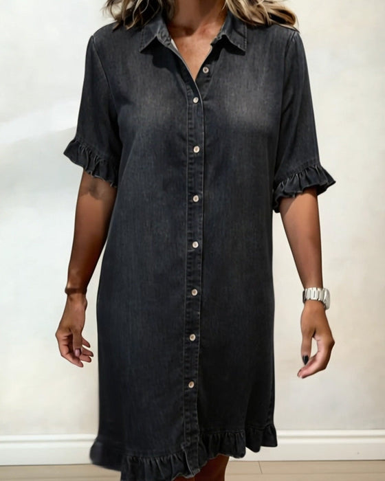 Denim-Rüschen-Hemdkleid