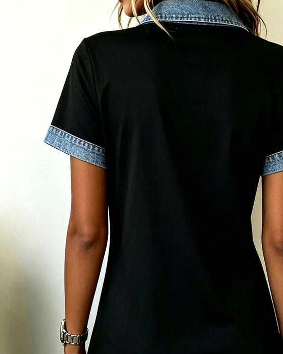 Kleid Denim Bahnen Farbblock Gerade