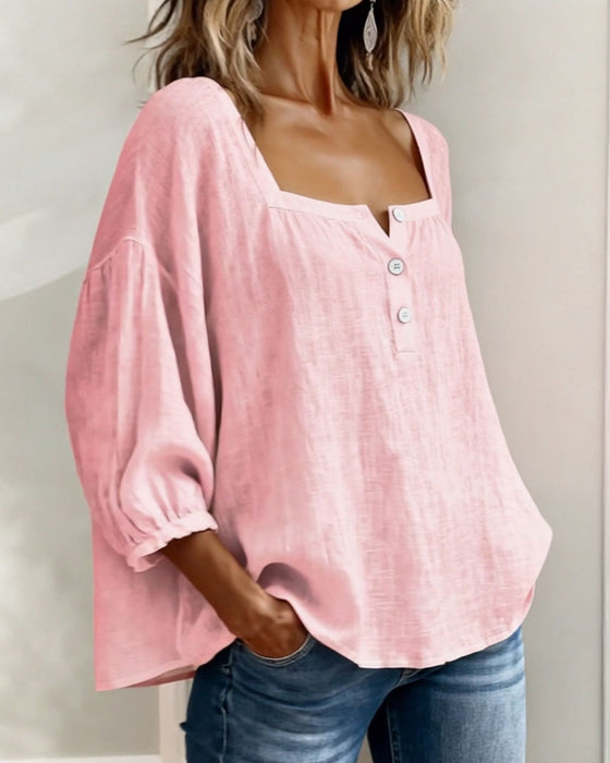 Bluse Einfach Quadratischer Ausschnitt Langarm