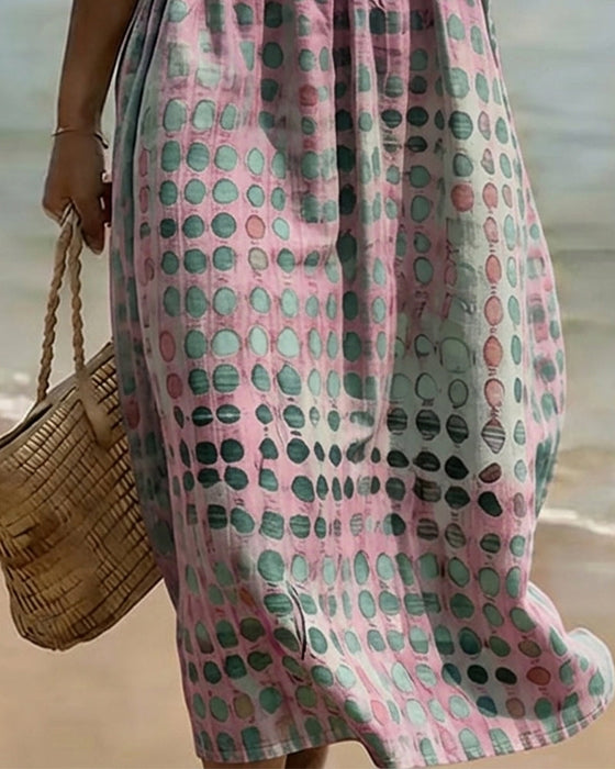 Kleid Tupfen Rundhalsausschnitt Print Halbarm