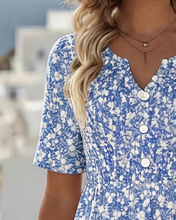 Kleid V-Ausschnitt Kurzarm floral