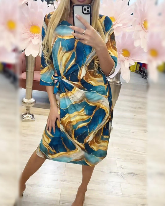 Kleid Halbärmel Twist Print