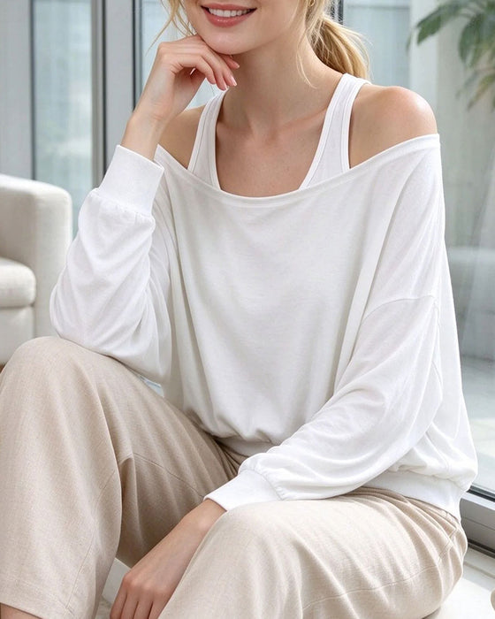 Oberteil Off-Shoulder Falsch Zweiteilig Langarm