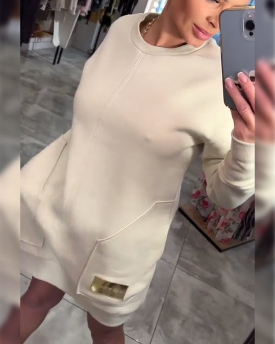 Kleid Pullover Tasche Langarm