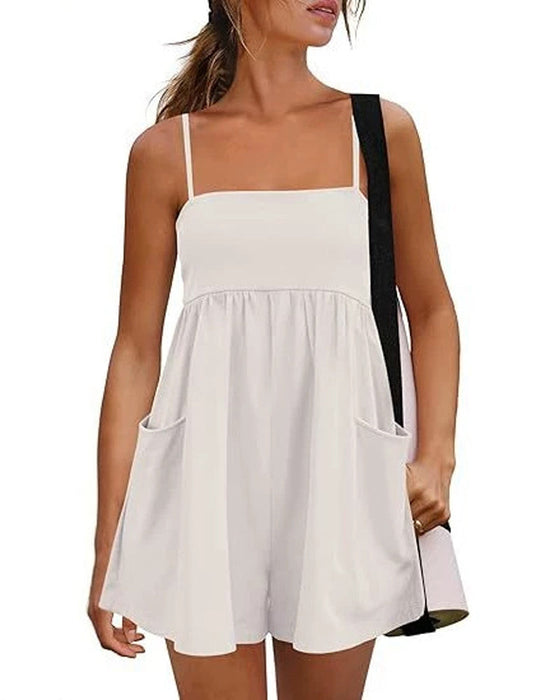 Jumpsuit Uni Farbe Träger Breites Bein