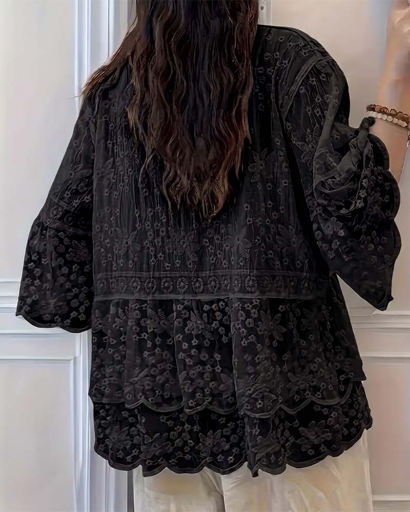 Bluse Kurzarm Spitze Besatz