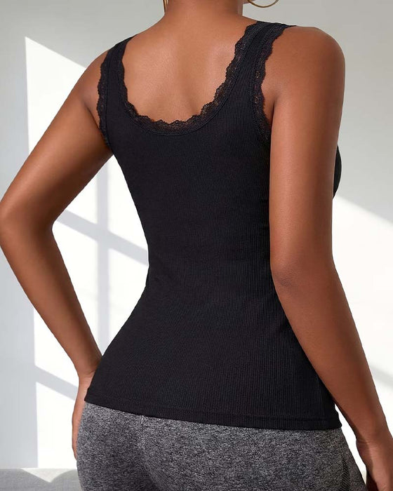 Tank Top Damen Lässig Spitze Besatz Gepolstert