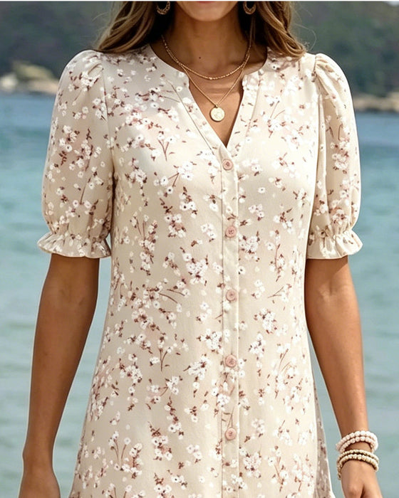 Kleid Blumen V-Ausschnitt Gestuft