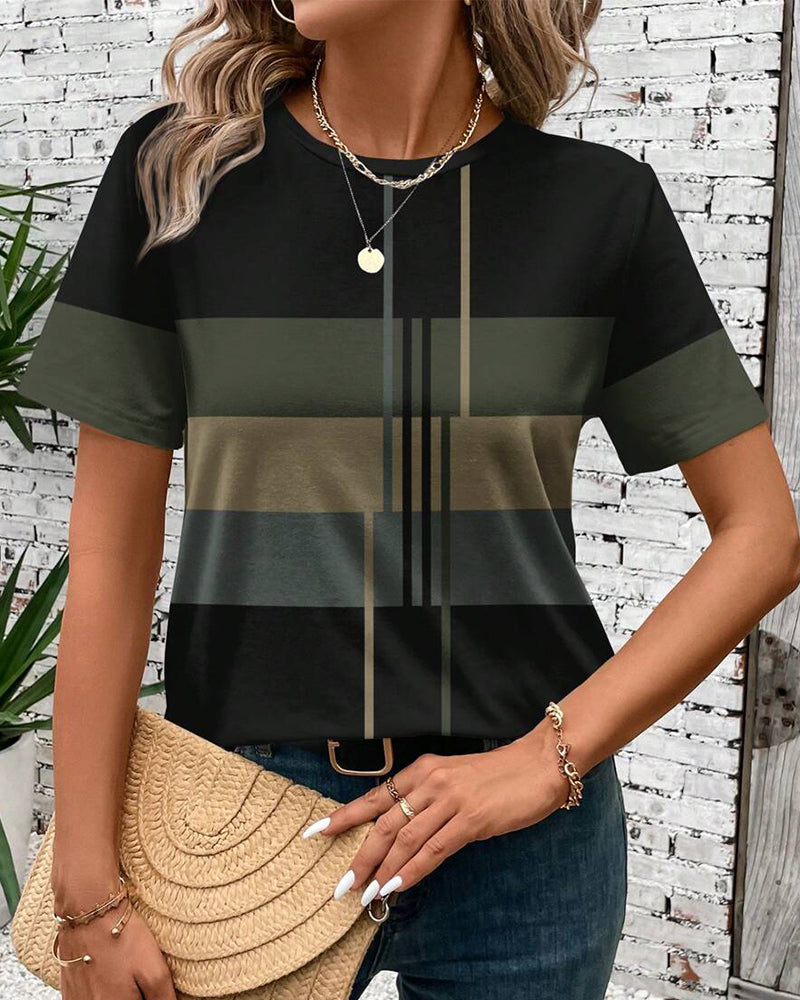 T-Shirt Rundhals Geometrischer Druck Kurzarm