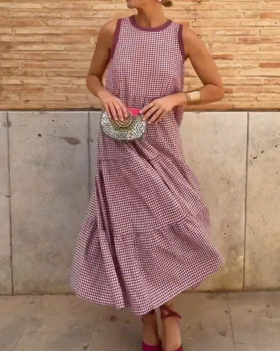 kleid rundhals plaid ohne ärmel