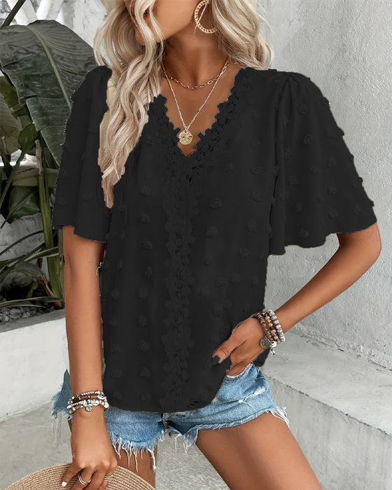 Bluse Zusammengefügt Jacquard Rüschenärmel