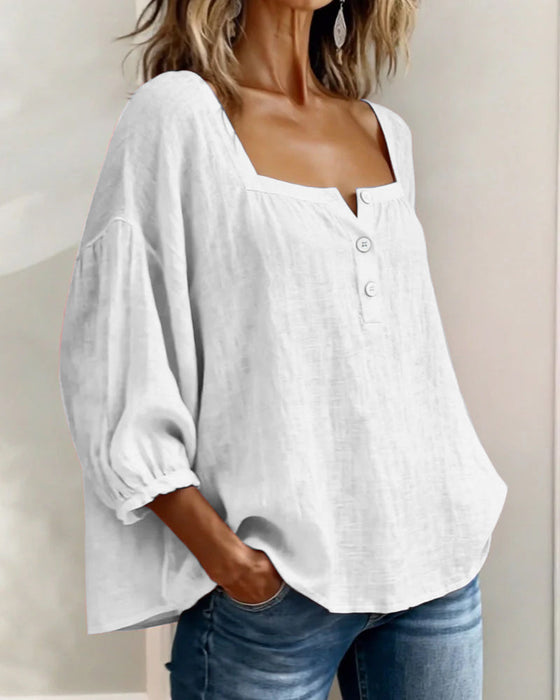 Bluse Einfach Quadratischer Ausschnitt Langarm