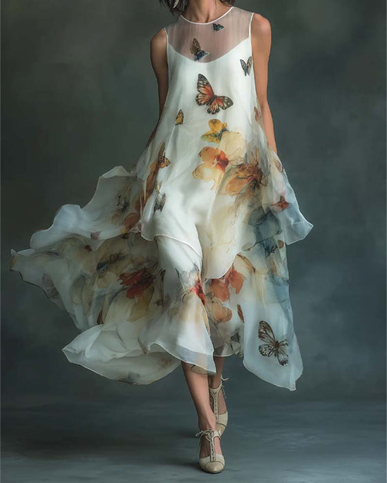 Kleid Ärmellos Schmetterling Print