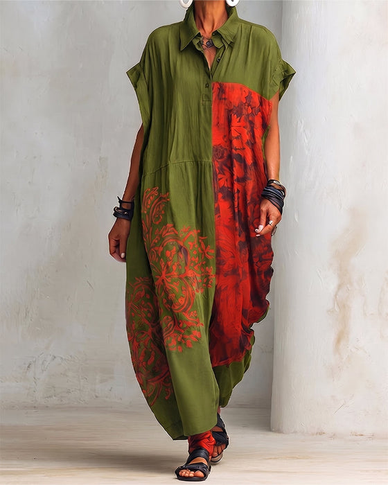 Kleid Revers Druck Locker Hemd