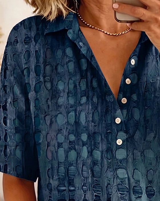 Bluse Tupfenprint Knopf Halbe Knopfleiste