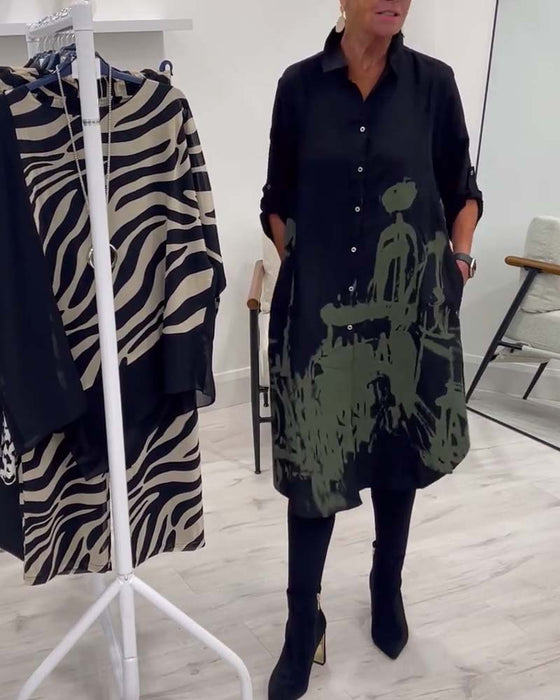 Lässiges Kleid mit Reversknopf und Kontrastdruck