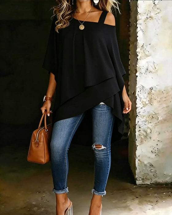 Bluse Asymmetrisch Cold Shoulder Einfarbig Lässig
