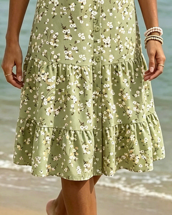 Kleid Blumen V-Ausschnitt Gestuft
