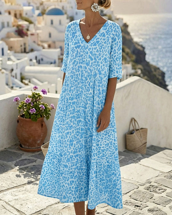 Kleid Leopard V-Ausschnitt Locker
