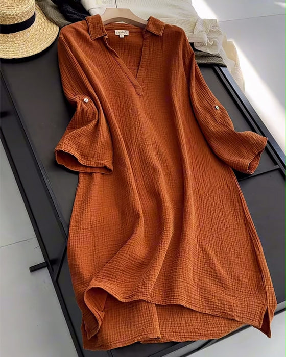 Kleid Langarm Einfarbig Einfacher Kragen