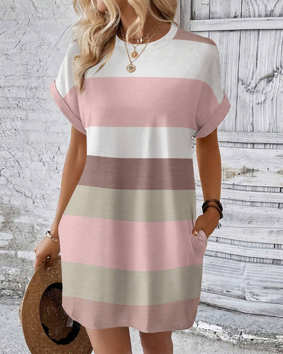 Kleid Kurzarm Gestreift Casual