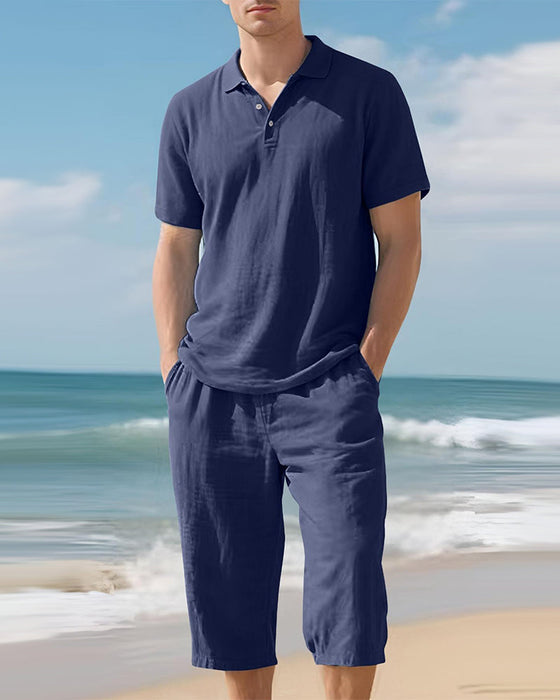 Lässiges Herren-Set Aus Poloshirt Und Verkürzten Hosen