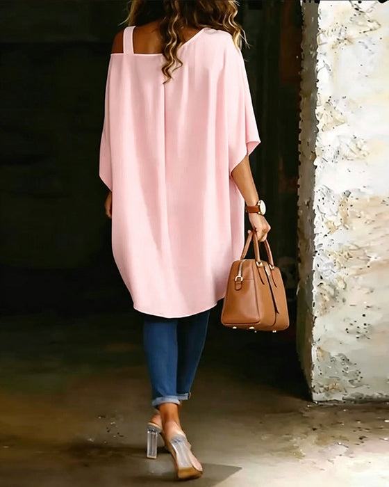 Bluse Asymmetrisch Cold Shoulder Einfarbig Lässig