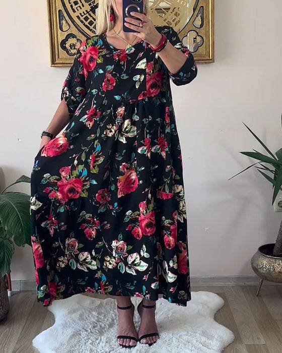 Kleid Locker Oversized Rundhals Bedruckt