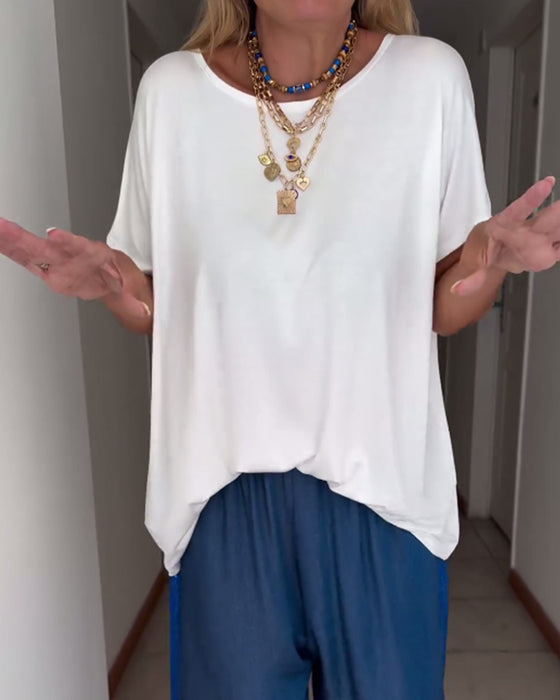Einfarbiges kurzarm-t-shirt mit rundhalsausschnitt