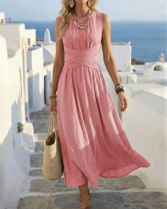 Kleid Überschneidung Taille Ärmellos