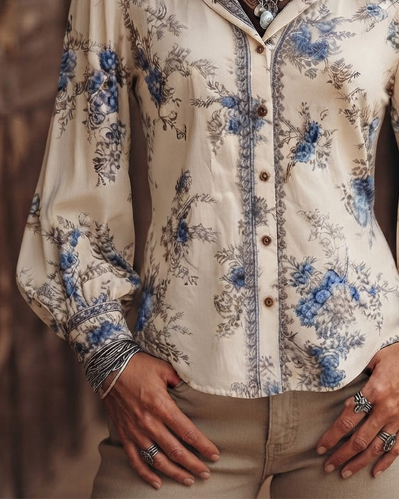 Langarmhemd Mit Kragen Floral Im Vintage-Stil