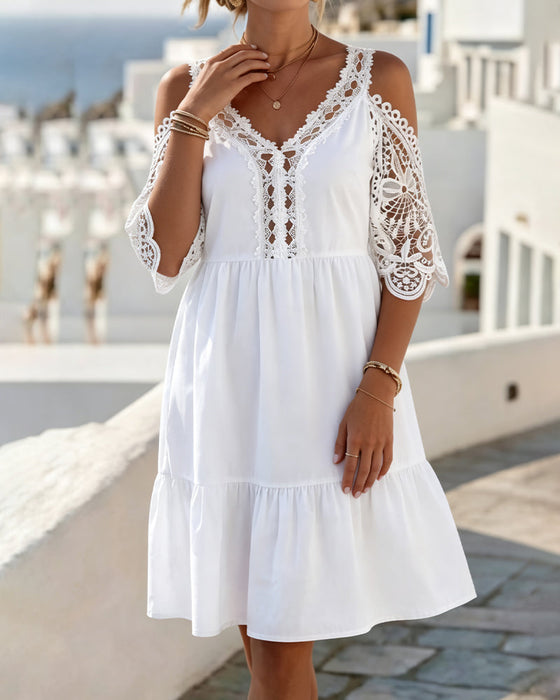 Kleider Spitze Off-Shoulder Gestuft Kurz
