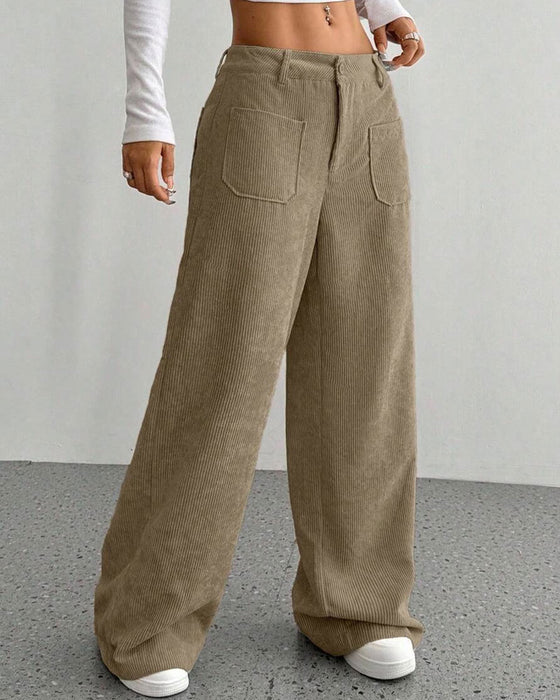 Hose Vorne Hinten Tasche Einfarbig Gerades Bein Lang