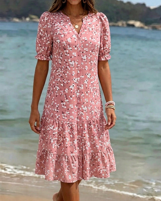 Kleid Blumen V-Ausschnitt Gestuft