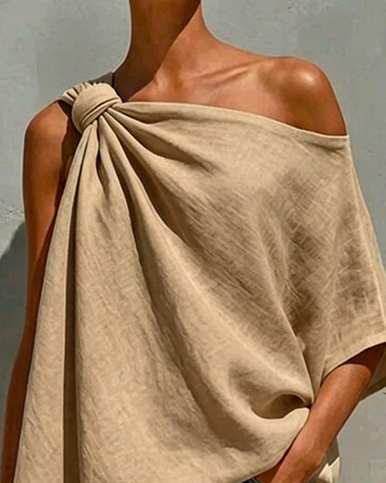 Bluse Ein Schulter Knoten Asymmetrisch