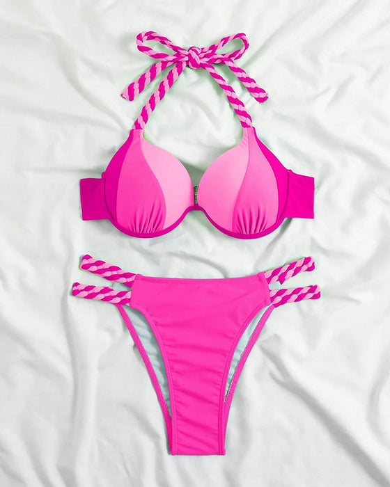 Colorblock-Neckholder-Bikini-Set