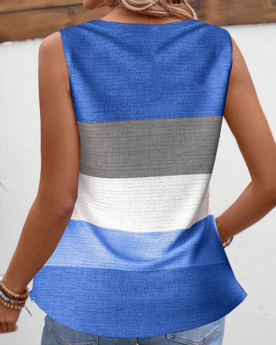 Gestreiftes Tanktop mit Knöpfen und Falten
