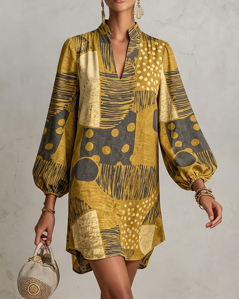 Kleid Locker V‑Ausschnitt Bedruckt