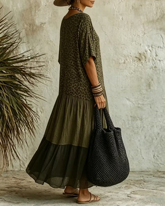 Kleid Lässig Leopardenmuster Maxi