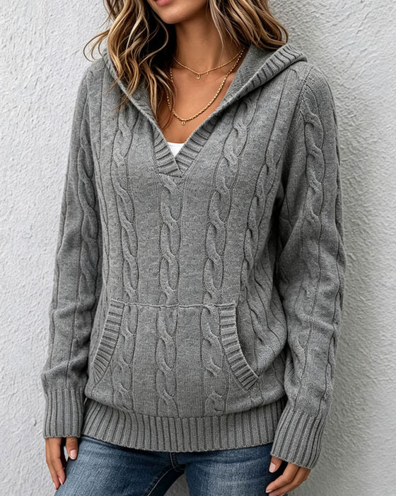 Pullover Zopfstrick Mit Kapuze