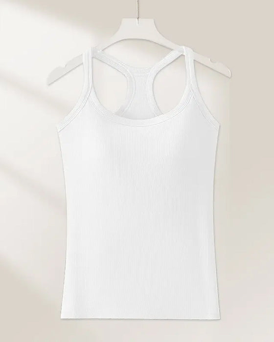 Tanktop Eingebauter Bh Gerippt Einfarbig