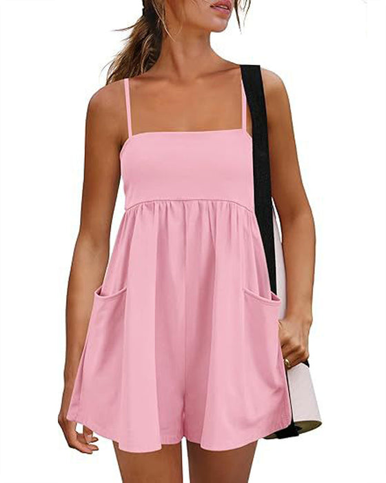 Jumpsuit Uni Farbe Träger Breites Bein