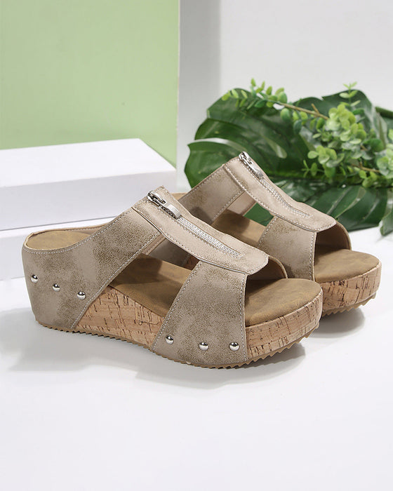 Sandalen Reißverschluss Keilabsatz Lässig